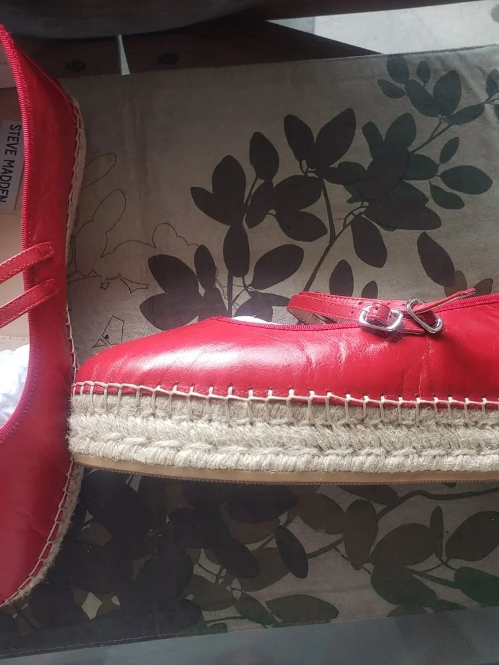 Steve Madden Red Leather Espadrille Mary Jane Flats Size 11